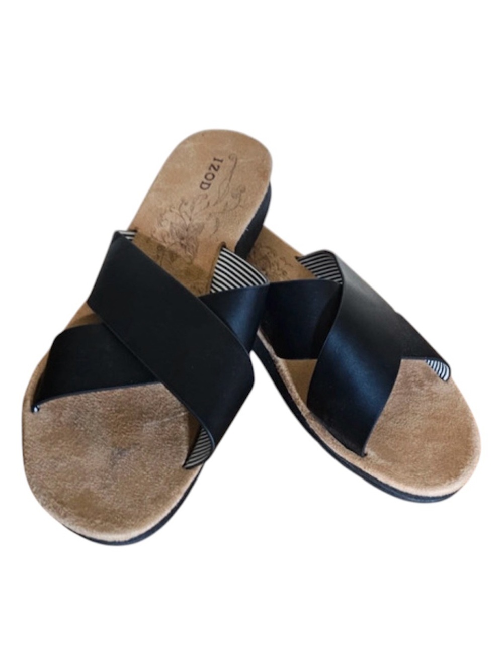 IZOD Black Double Band Slide Sandals Women’s Size 10
